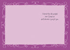 Inside of a funny thank you card with light purple background and decorative purple border, revealing the humorous message: 'I haven't been this grateful since I found out dark chocolate is good for you.' Ideal for a lighthearted thank you.