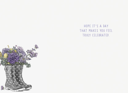 Rainboots With Flowers In Them Birthday Card