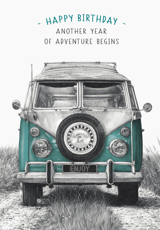 Volkswagon Bus W/Turquoise Highlight Birthday Card