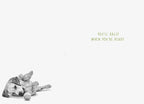 Inside of a supportive greeting card with a small illustration of a puppy on its back and text 'You'll rally when you're ready.'.