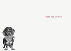Inside of the cute dachshund thank you card, showing the lower left portion of the dog illustration and the elegant red text 'THANK YOU SO MUCH' on a clean white background, providing ample space for a personal message.