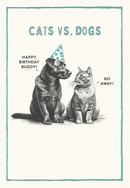 Cat Beside Dog Wearing Party Hat Birthday Card