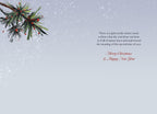 SEO-optimized: Inside view of an elegant greeting card featuring a minimalist snowy background, a small pine branch with red berries in the corner, and a poetic, reflective festive message in the center. "Merry Christmas & Happy New Year".