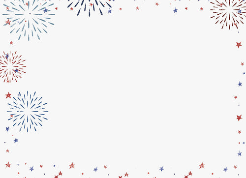 Interior of a blank greeting card with a simple white space for custom messages, framed by subtle red and blue fireworks and scattered stars.