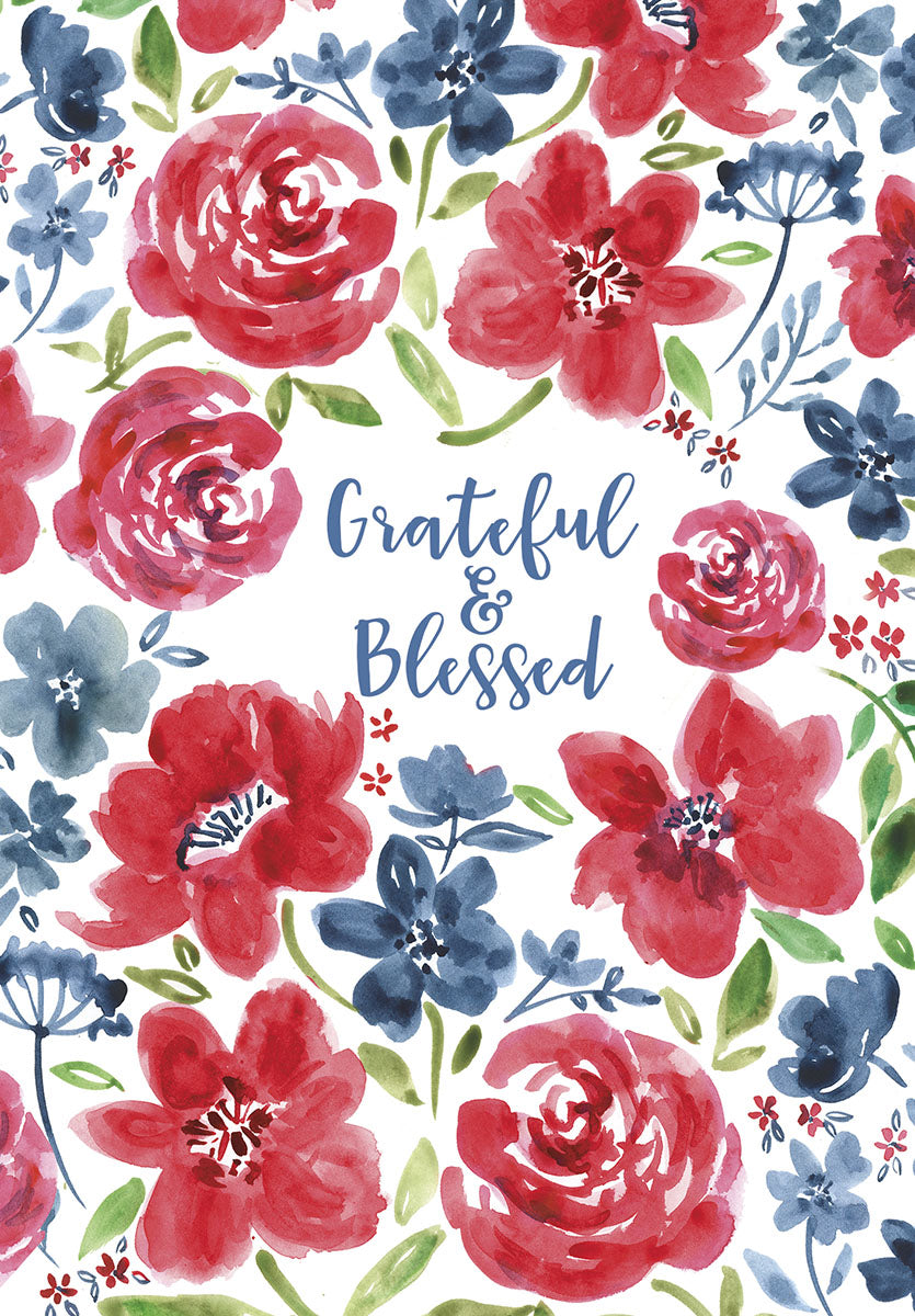 Grateful & Blessed Red And Blue Flowers America 250 Blank Notecard