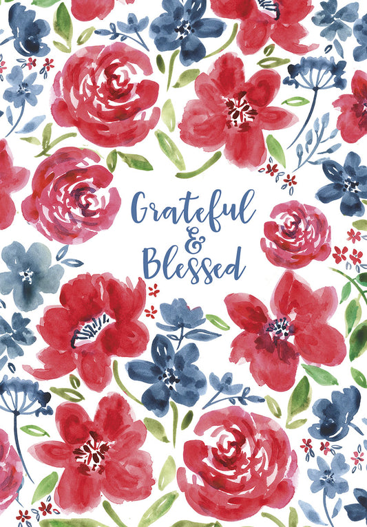 Grateful & Blessed Red And Blue Flowers America 250 Blank Notecard