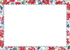 Inside of a blank greeting card, showcasing a clean white space for a personalized message, framed by a decorative scalloped border of red and blue watercolor flowers matching the card's front design.