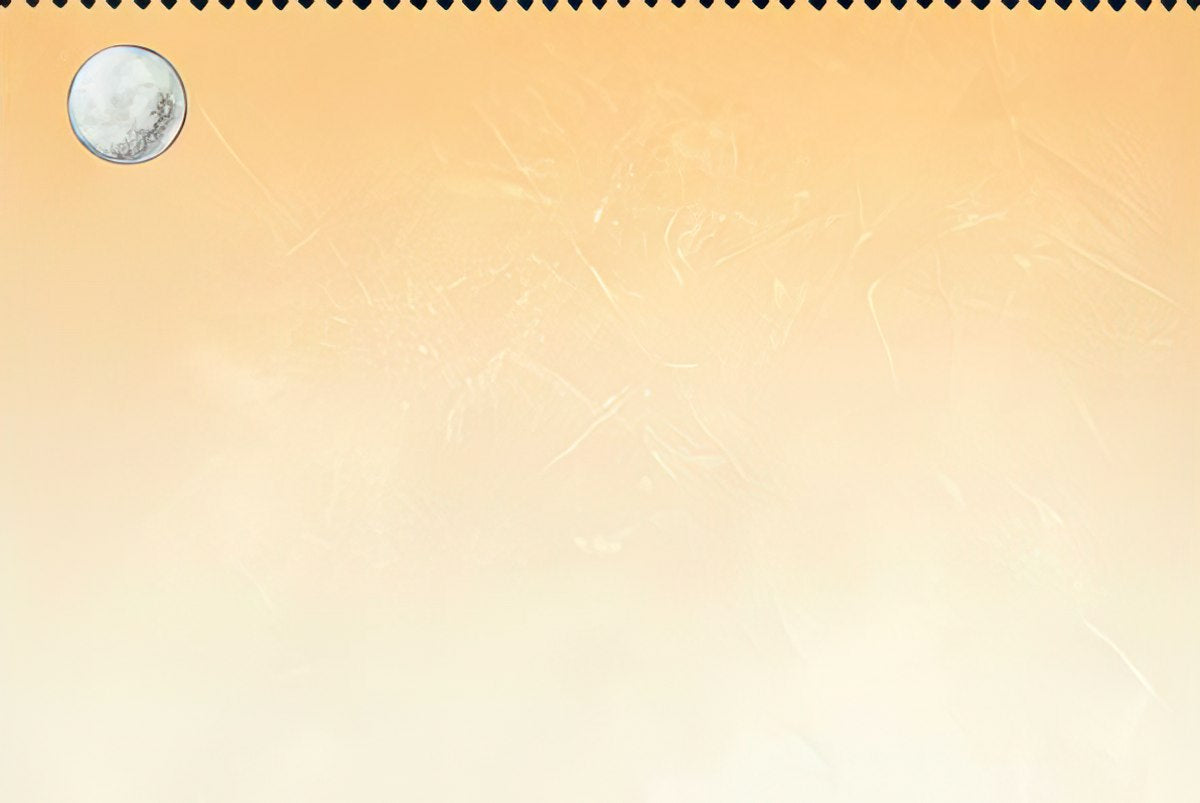 Gradient beige background of a blank greeting card inside with a moon graphic in the corner.