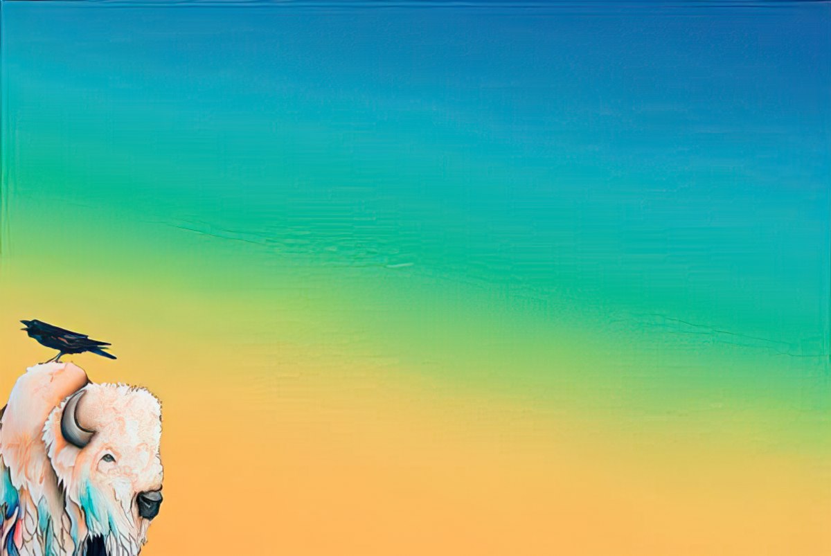 Blue and yellow gradient background of a blank greeting card inside with a small bird graphic.