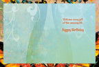 Inside of an inspiring greeting card displaying the heartfelt message 'Welcome every gift of this amazing life. Happy Birthday' on a soft, elegant background.