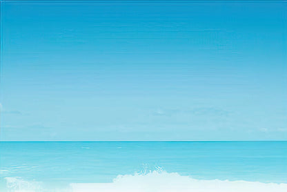 Serene blue ocean background image, showing calm water under a clear sky with a hint of a white wave.