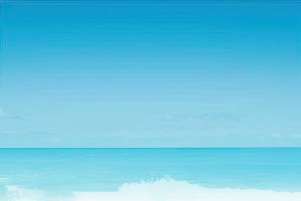 Minimalist blue gradient image depicting a serene ocean horizon with a hint of white waves, ideal for a background or complementary design element on a gratitude card.