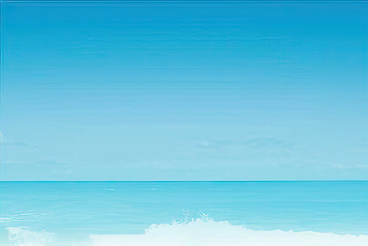 Minimalist blue gradient image depicting a serene ocean horizon with a hint of white waves, ideal for a background or complementary design element on a gratitude card.