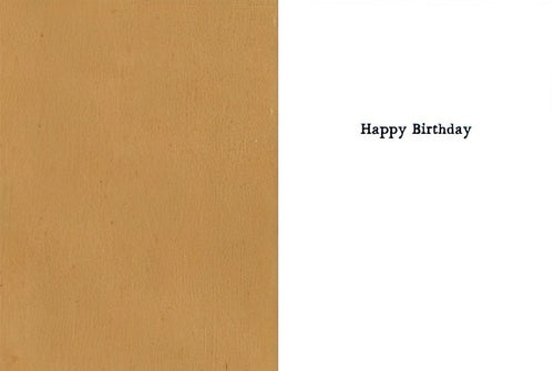 Inside view of a birthday greeting card with 'Happy Birthday' printed in black text on a white background.