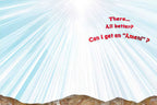 Inside of a religious encouragement card showing a radiant light from above with red text: 'There... All better? Can I get an 'Amen!'?'. Conveying hope and spiritual healing.