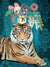 Tiger with flowers in vase on head