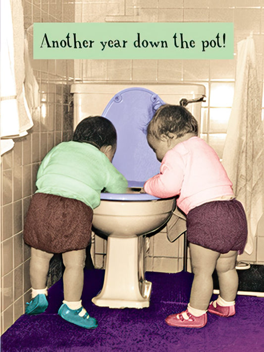 Toddlers Looking in Toilet Birthday Card