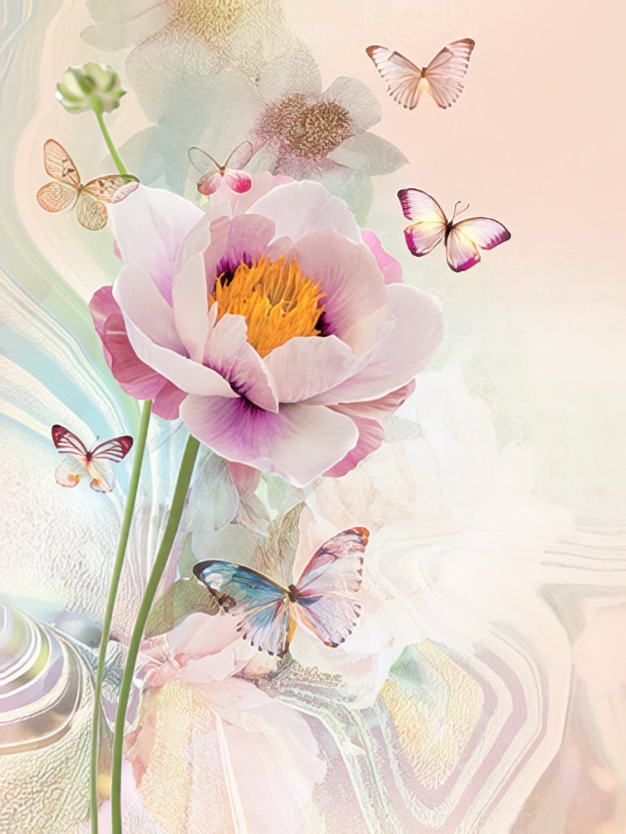 BUTTERFLIES WITH SINGLE PINK FLOWER