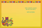 Inside view of a heartfelt birthday card featuring a colorful folk art cat and floral design, with the message 'WHAT A BEAUTIFUL BLESSING YOU ARE TO THE WORLD. HAPPY BIRTHDAY' on a warm yellow background.