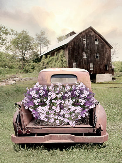 Truck Bed Full of Purple Flowers Blank Card