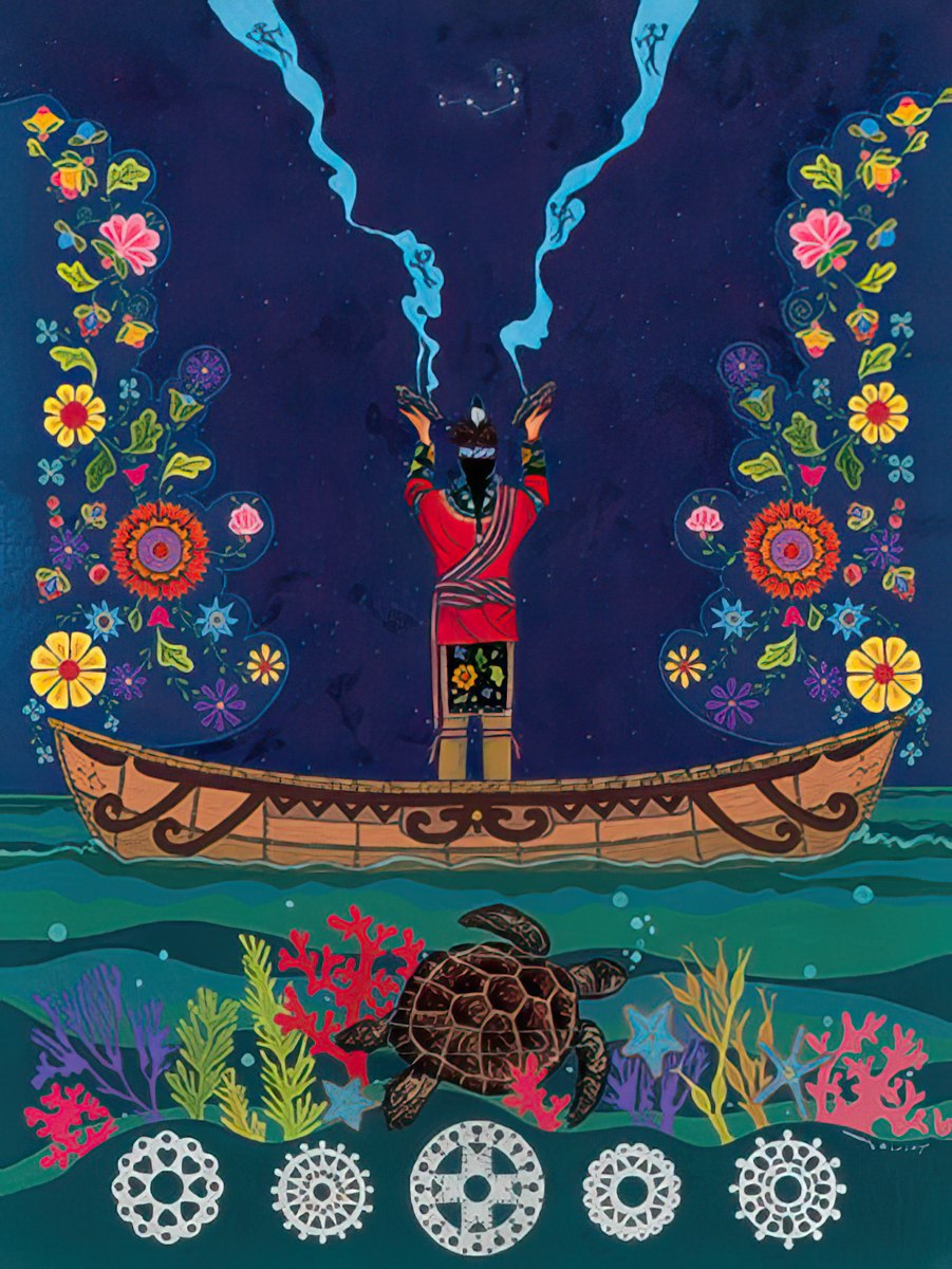 Native American Standing in Canoe Blank Card