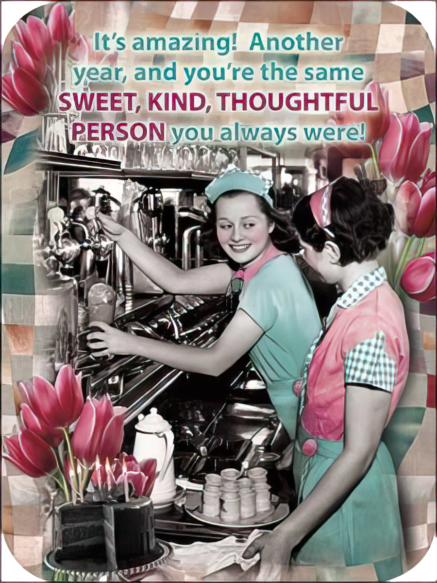 Retro Women in Diner Birthday Card