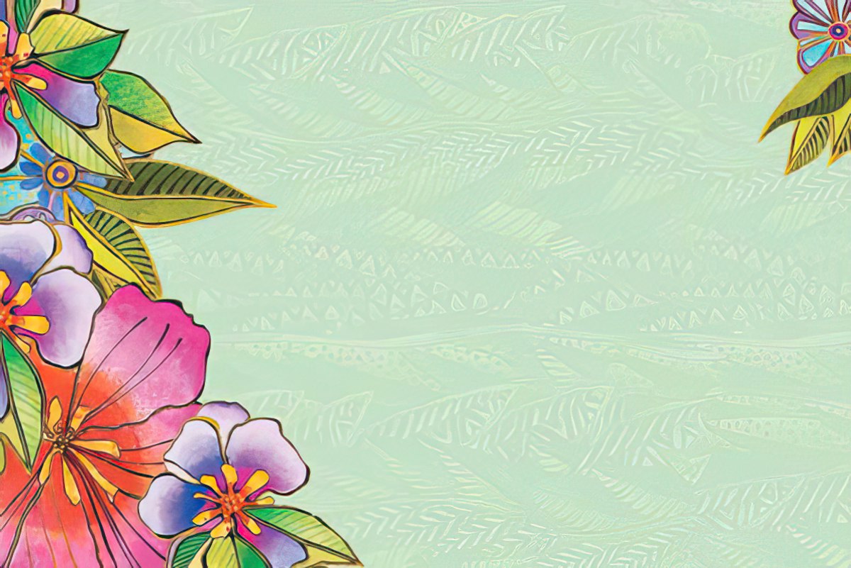 Inside of Laurel Burch thinking of you floral card, blank with floral border.