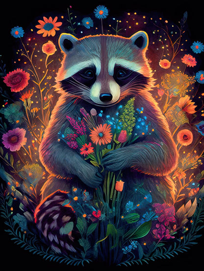 Raccoon Holding Flowers Birthday Card