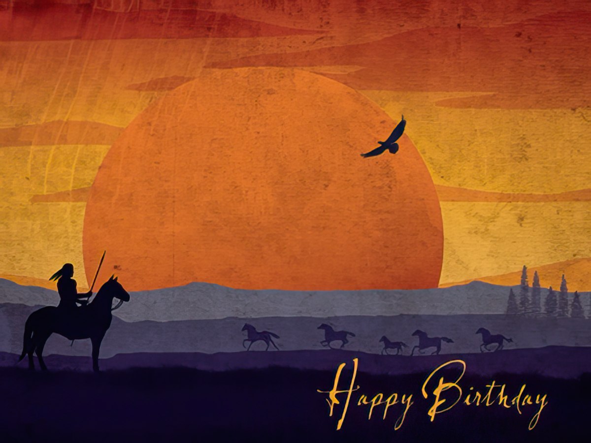 Native American on Horse Silhouette Birthday Card