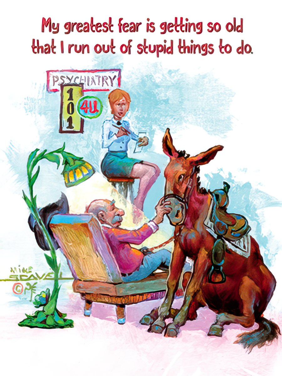 Cowboy with Mule on Psychiatrist's Couch Birthday Card