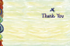 Inside of a 'Kind People are my Kinda People' greeting card, featuring a light watercolor background with 'Thank You' in blue text and a vibrant decorative border on the left.