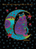 Whimsical purple cat on a vibrant crescent moon with colorful face, surrounded by twinkling stars on a deep blue sky. Intricate celestial art greeting card front featuring a feline and cosmic elements. Perfect for heartfelt celebrations.