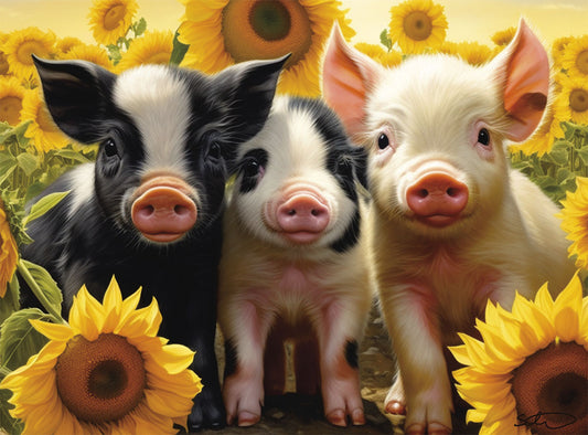 Hello Sunshine Baby Pigs and Sunflowers Friendship Card