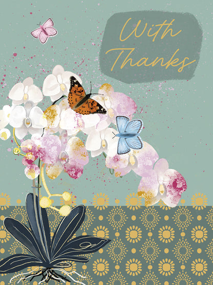 With Thanks Butterflies on Flowers Thank You Card