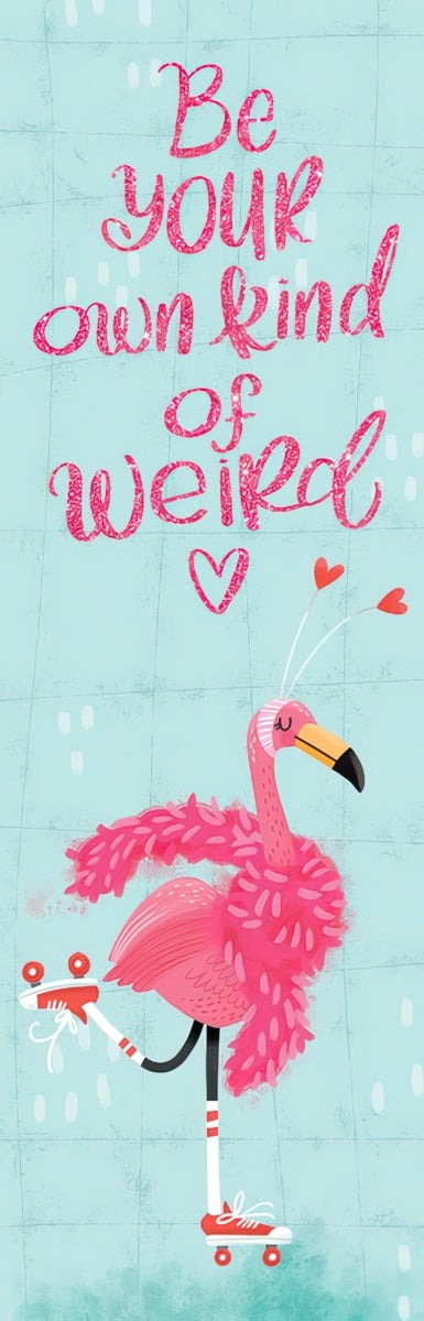 Flamingo on roller skates wearing a boa