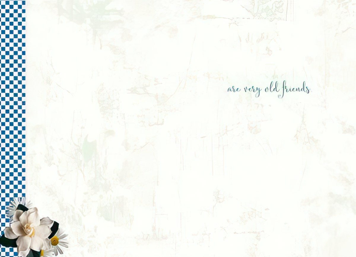 Inside of a Maggie Mae card with subtle map background and text 'are very old friends.'.