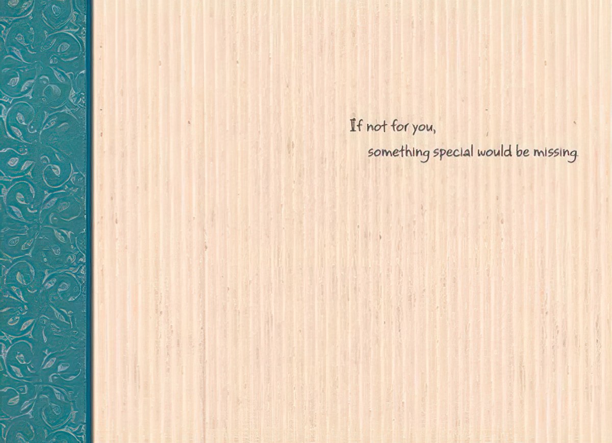 Inside of a Maggie Mae card with striped and patterned background and text 'If not for you, something special would be missing'.