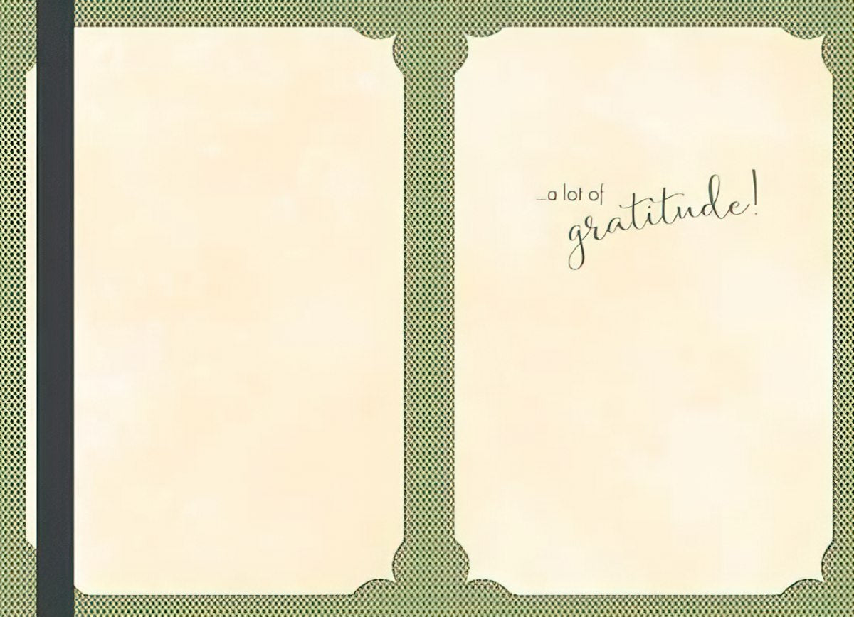 Inside of a Maggie Mae card with dotted green pattern and text '...a lot of gratitude!'.