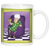 Woman sitting in purple chair holds coffee mug