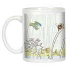 White ceramic mug displaying a full underwater scene with a fish, crab, starfish, coral, and various sea plants, with a white handle visible.
