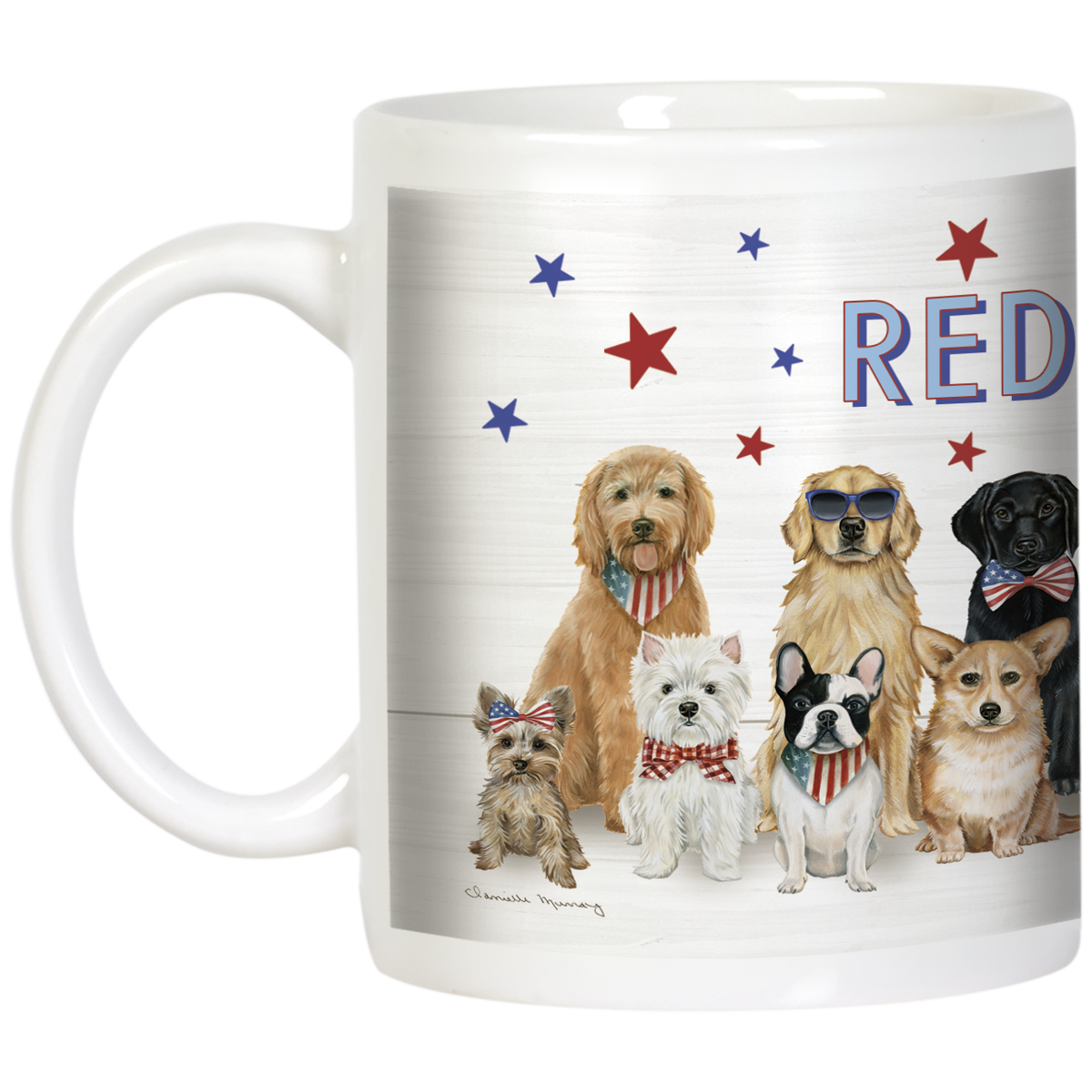 Group Of Dogs Red White and Woof! Ceramic Mug
