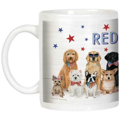 Group Of Dogs Red White and Woof! Ceramic Mug