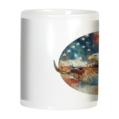 Life, Liberty and the Pursuit of Caffeine! Eagle Flying And Flag Ceramic Mug