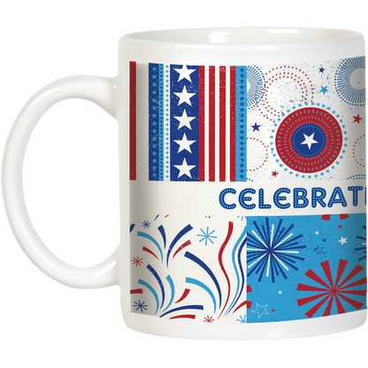 Celebrate 250 Years of The USA, Stars, Stripes, Fireworks Ceramic Mug