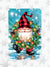 Christmas gnome with lighted wreath Embossed Christmas Card