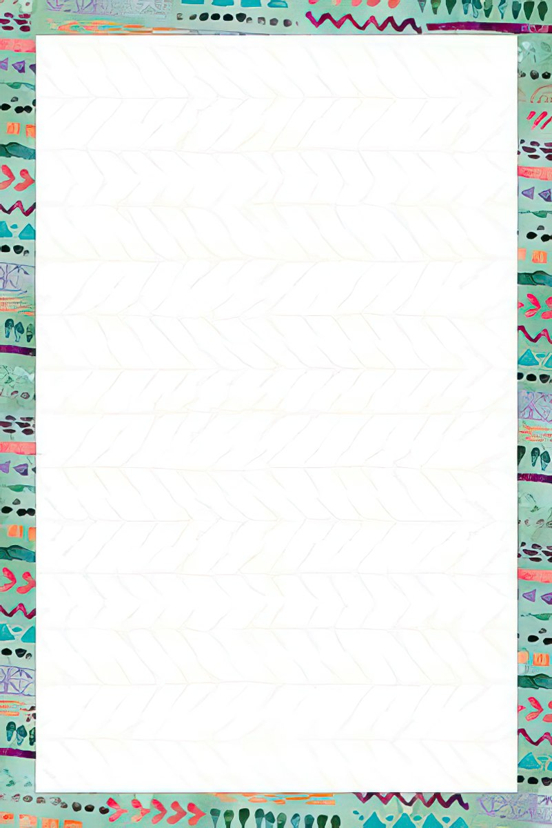 Interior of a blank greeting card with a subtle patterned border, ready for a personalized message.