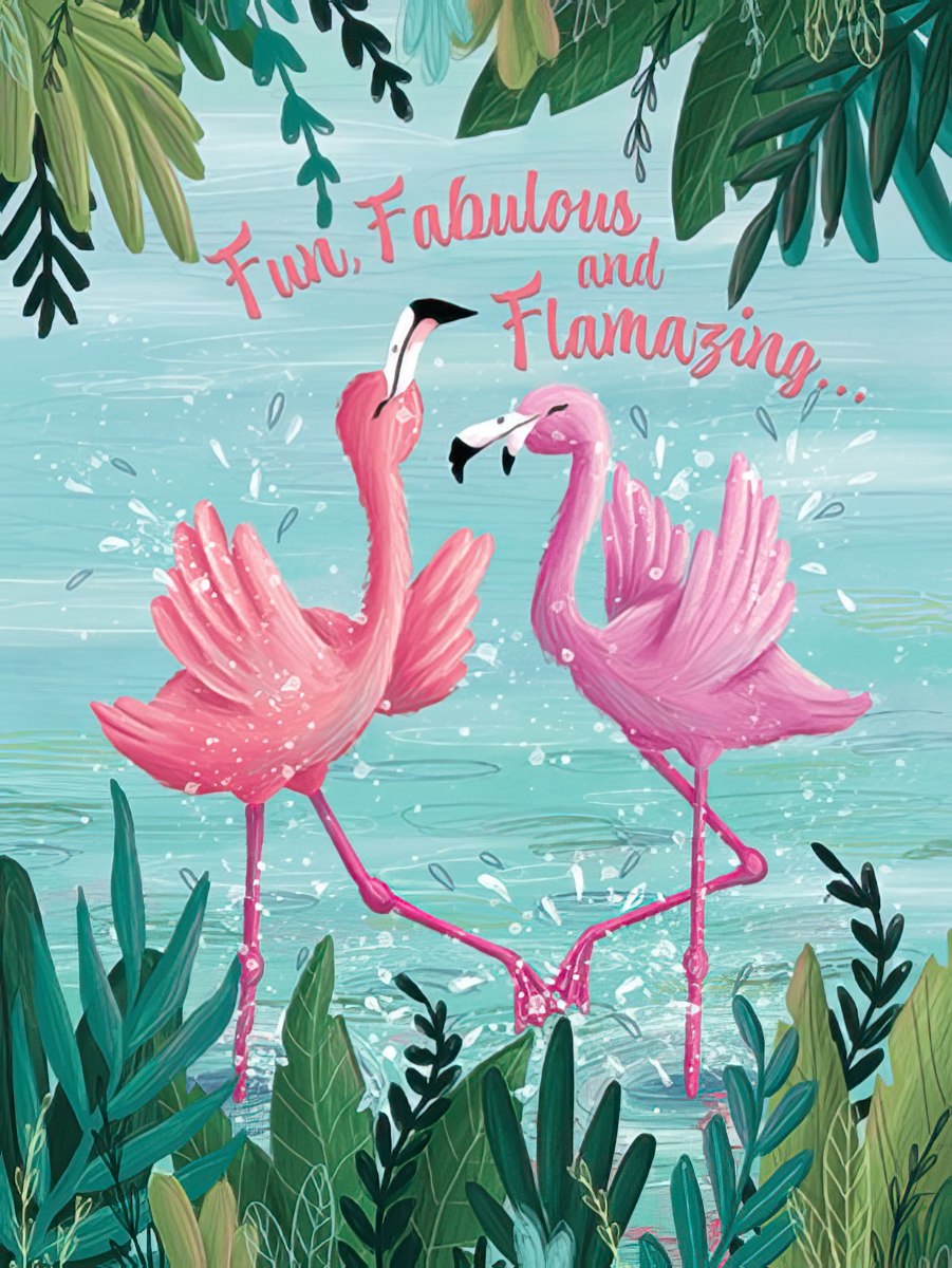 Flamingoes Frolicking in the Water Birthday Card