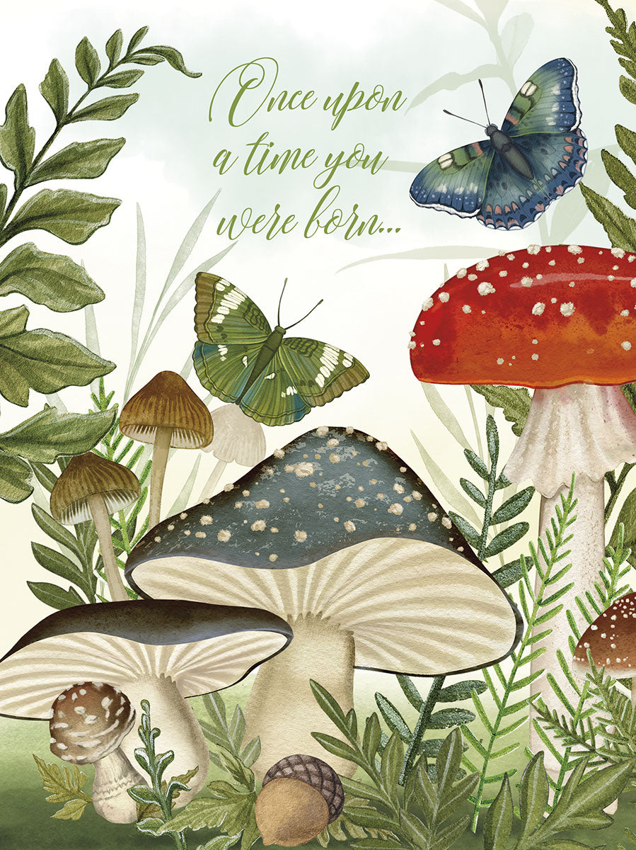 Mushrooms and Butterflies Birthday Card