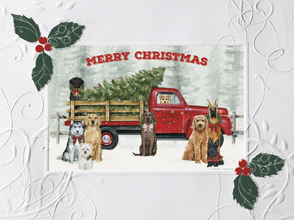 Merry Christmas Dogs by Red Truck Embossed Christmas Card