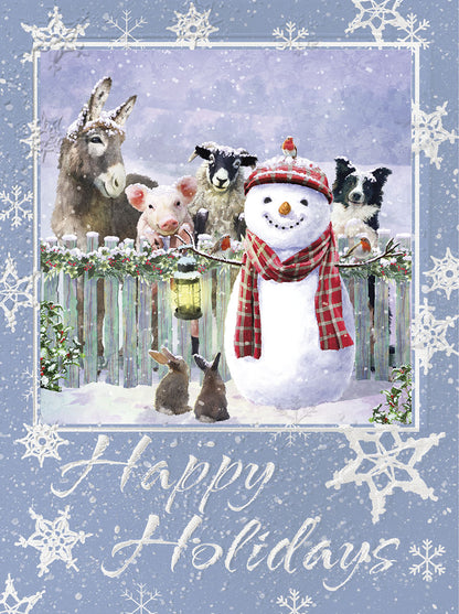 Happy Holidays Snowman and Friends Embossed Christmas Card